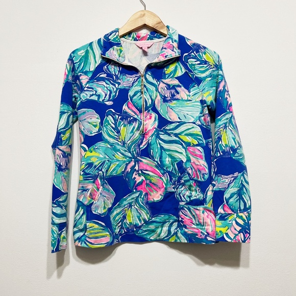 Lilly Pulitzer Skipper Popover UPF 50+ Casa Del Sol Blue Pink Print Sweater XS - Picture 1 of 4